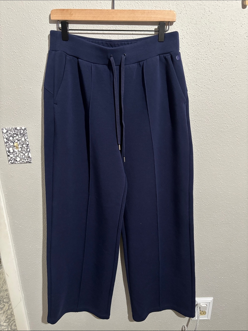 CALIA Women's Soft Scuba Wide-Leg Pants in Opulent Navy Blue (size Medium)